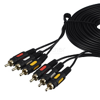 Кабель 3хRCA(m)-3RCA(m) 3.0m 00-00027485, ПВХ, черный в пакете