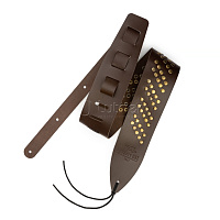 Ремень для гитары 1221-75-5-BRN кожаный, широкий, коричневый
