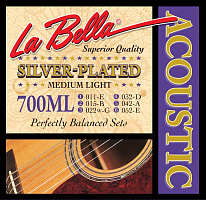 Комплект посеребренных струн 700ML Medium Light для акустической гитары. DNT-15599